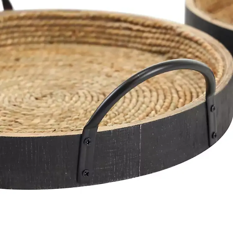 Decorative Trays>Kirklands Home Black and Natural Wood Decorative Trays, Set of 2
