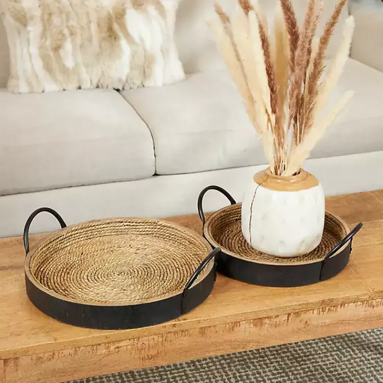 Decorative Trays>Kirklands Home Black and Natural Wood Decorative Trays, Set of 2