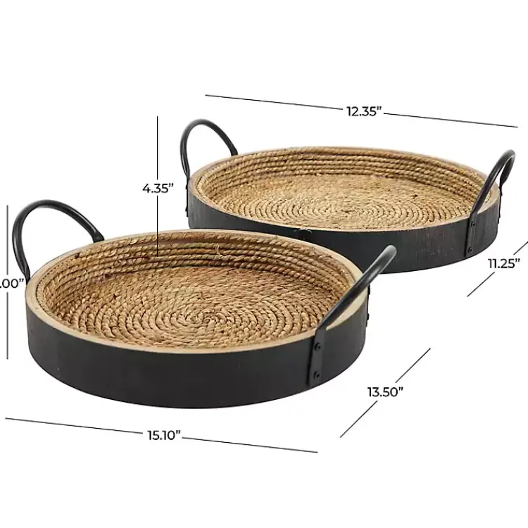 Decorative Trays>Kirklands Home Black and Natural Wood Decorative Trays, Set of 2