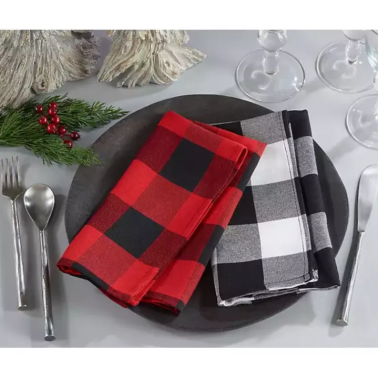 Kirklands Home Black and Red Buffalo Check Napkins, Set of 4 Online