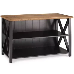 Kirklands Home Black and Rustic Oak Wood Farmhouse Console Table New