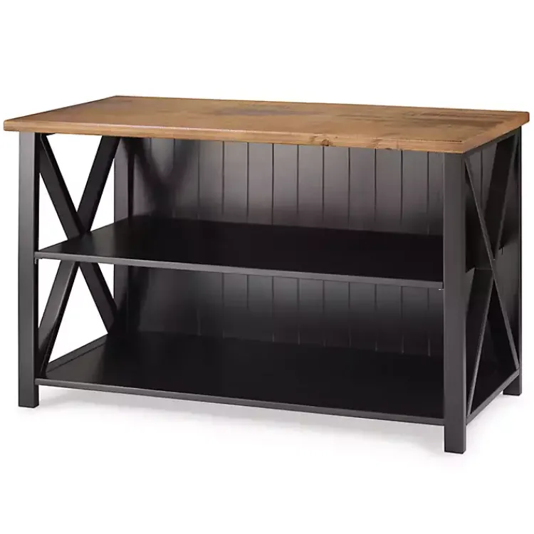 Kirklands Home Black and Rustic Oak Wood Farmhouse Console Table New