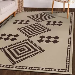 Kirklands Home Black and Tan Kilim Washable Area Rug, 5x7 Clearance