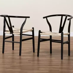 Kirklands Home and Tan Wishbone Dining Chairs, Set of 2 Black Best