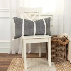 Pillows>Kirklands Home and White Artisanal Stripes Lumbar Pillow Black