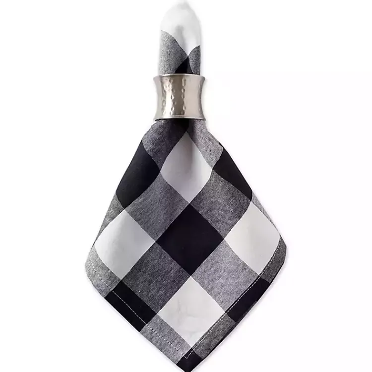 Kirklands Home and White Buffalo Check Napkins, Set of 6 Black New
