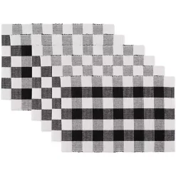 Kirklands Home and White Buffalo Check Placemats, Set of 6 Black New