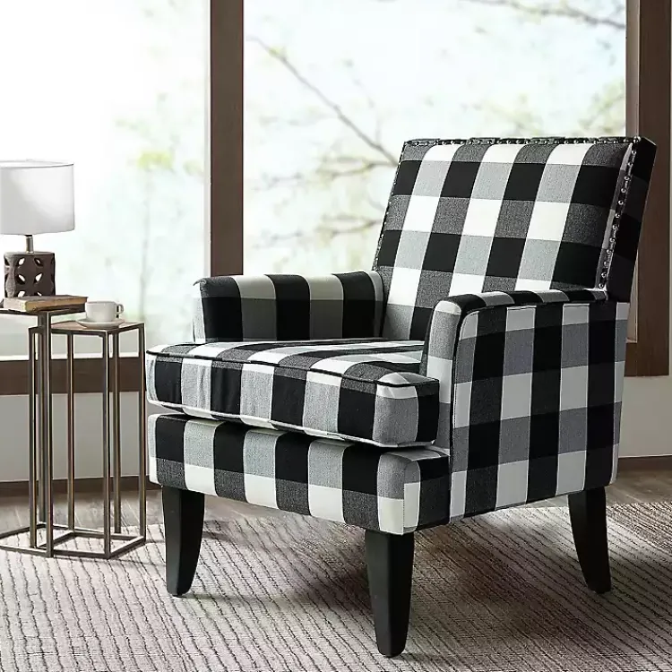 Kirklands Home Black and White Buffalo Check Armchair Sale