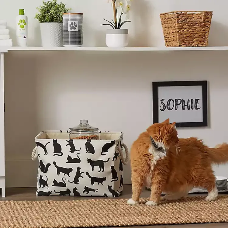Baskets & Boxes>Kirklands Home Black and White Cat Rectangular Pet Bin