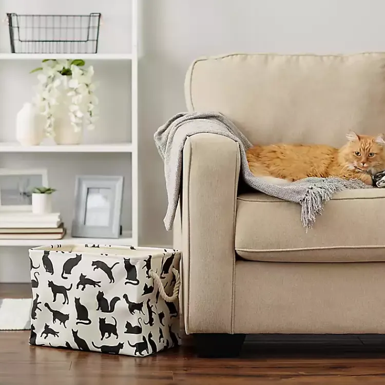 Baskets & Boxes>Kirklands Home Black and White Cat Rectangular Pet Bin