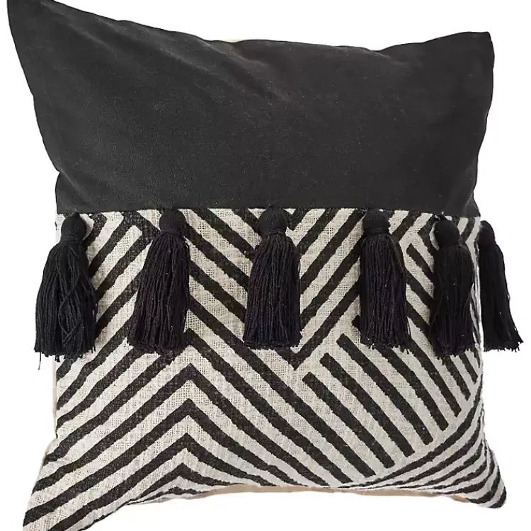 Pillows>Kirklands Home Black and White Chevron Pillow with Tassels