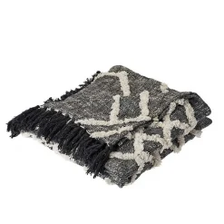 Blankets & Throws>Kirklands Home Black and White Cotton Geometric Tufted Throw