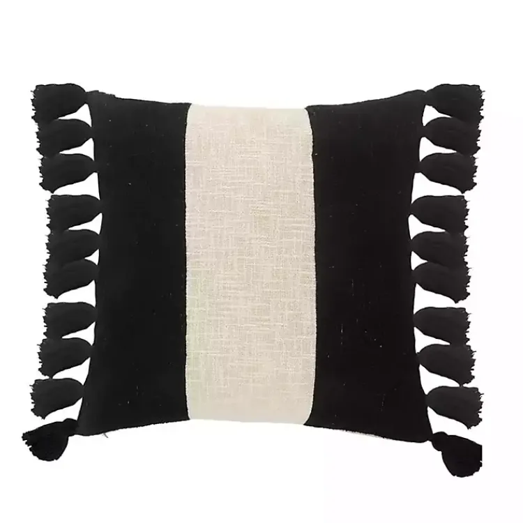 Pillows>Kirklands Home Black and White Cotton Throw Pillow with Tassels