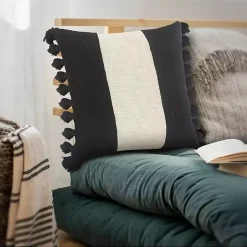 Pillows>Kirklands Home Black and White Cotton Throw Pillow with Tassels