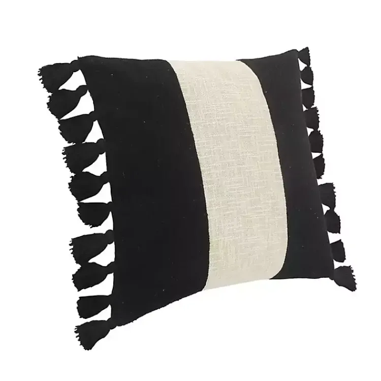 Pillows>Kirklands Home Black and White Cotton Throw Pillow with Tassels