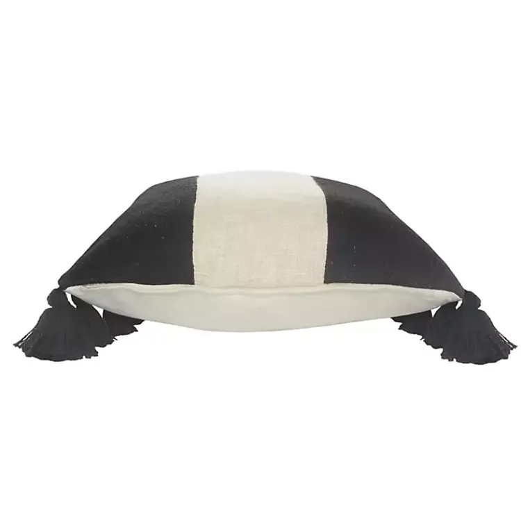 Pillows>Kirklands Home Black and White Cotton Throw Pillow with Tassels