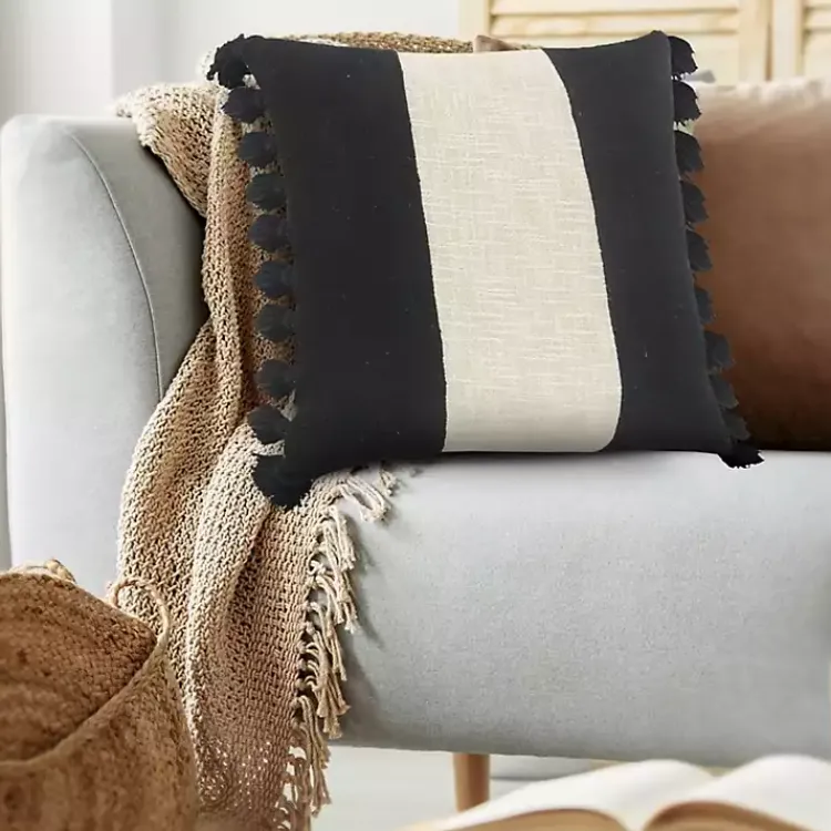 Pillows>Kirklands Home Black and White Cotton Throw Pillow with Tassels