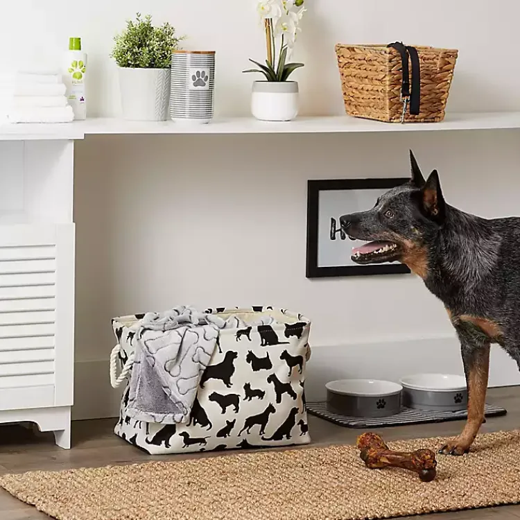 Baskets & Boxes>Kirklands Home Black and White Dog Rectangular Pet Bin