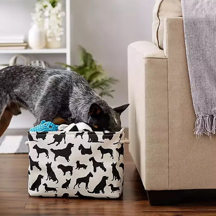 Baskets & Boxes>Kirklands Home Black and White Dog Rectangular Pet Bin