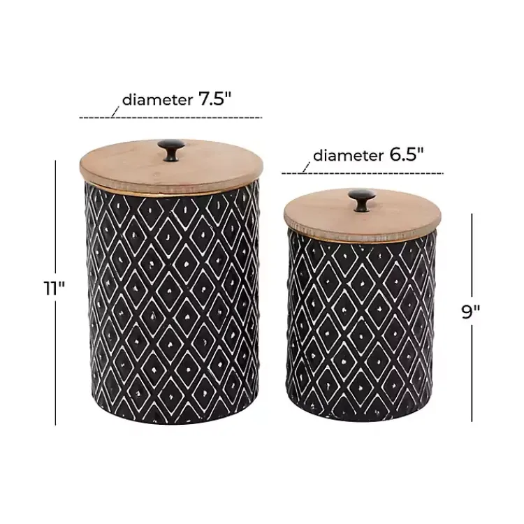 Decorative Bowls & Jars>Kirklands Home and White Embossed Diamond Jars, Set of 2 Black