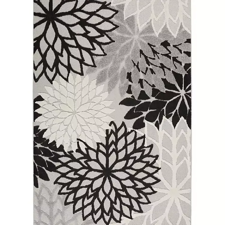 Kirklands Home Black and White Floral Outdoor Area Rug, 5x7 Clearance