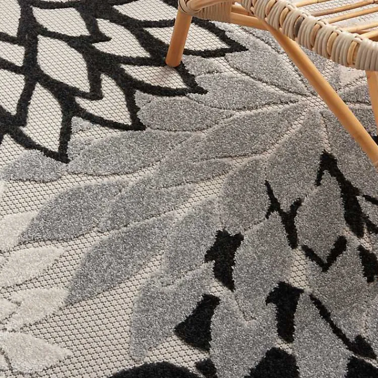 Kirklands Home Black and White Floral Outdoor Area Rug, 5x7 Clearance