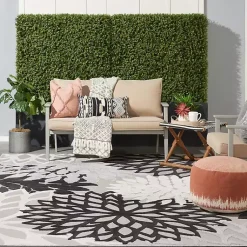 Kirklands Home Black and White Floral Outdoor Area Rug, 7x10 Hot