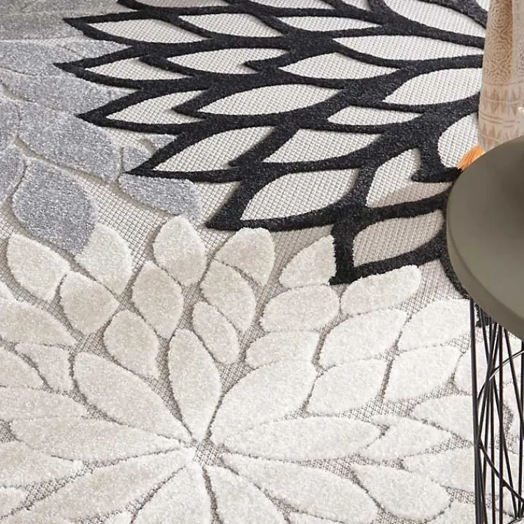 Kirklands Home Black and White Floral Outdoor Area Rug, 7x10 Hot