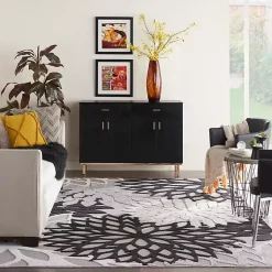Kirklands Home Black and White Floral Outdoor Area Rug, 7x10 Hot