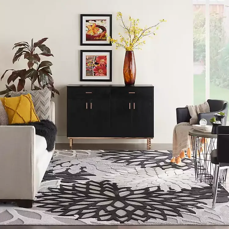 Kirklands Home Black and White Floral Outdoor Area Rug, 7x10 Hot