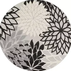 Kirklands Home Black and White Floral Round Outdoor Area Rug, 5x5
