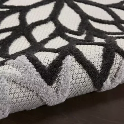 Kirklands Home Black and White Floral Round Outdoor Area Rug, 5x5