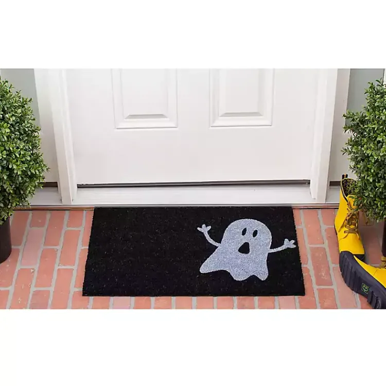 Halloween>Kirklands Home and White Ghost Doormat Black