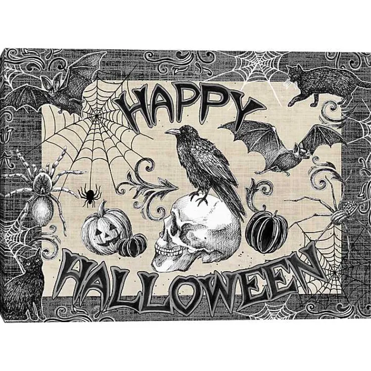 Halloween>Kirklands Home Black and White Happy Halloween Canvas Art Print