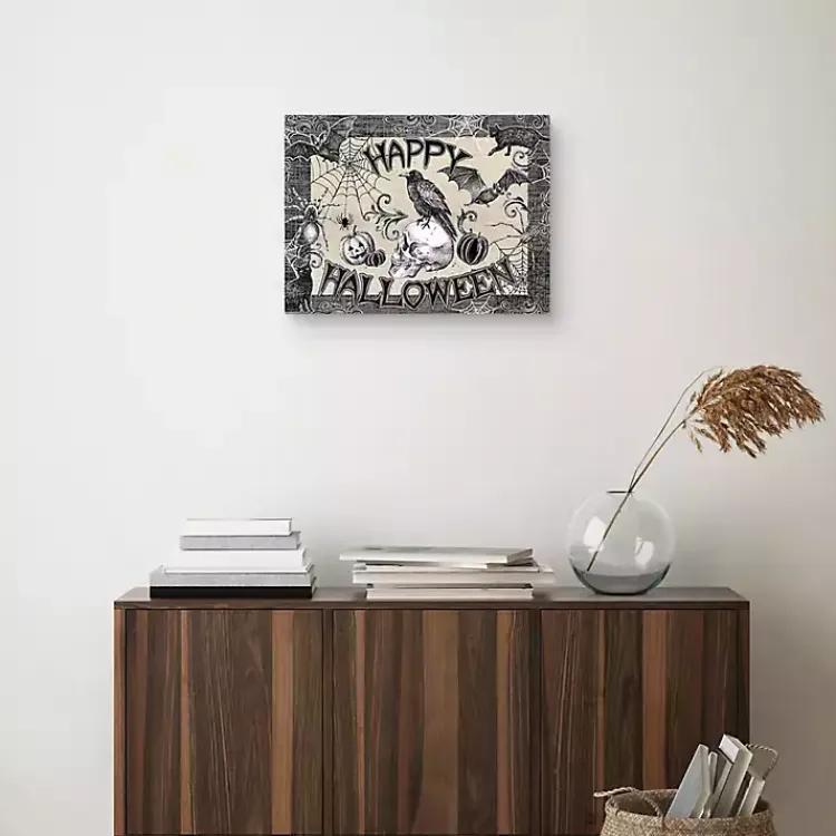 Halloween>Kirklands Home Black and White Happy Halloween Canvas Art Print