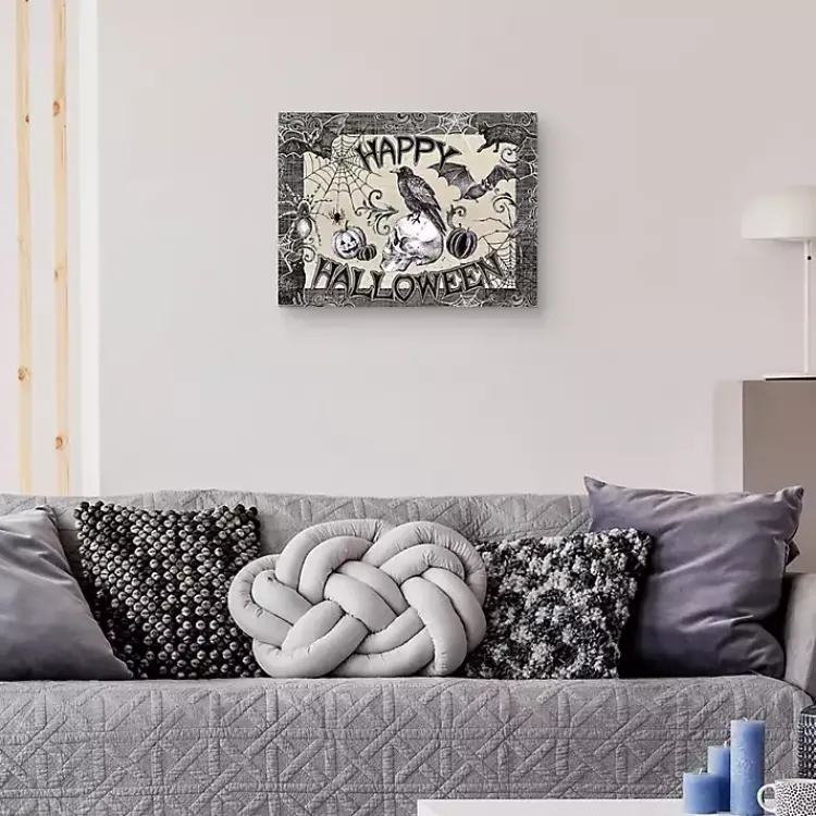 Halloween>Kirklands Home Black and White Happy Halloween Canvas Art Print