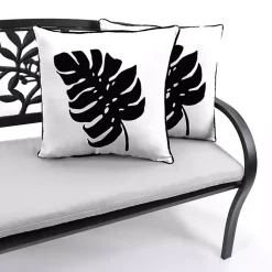 Kirklands Home Black and White Palm Leaf Outdoor Pillow