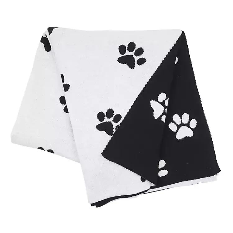 Blankets & Throws>Kirklands Home Black and White Paw Print Throw