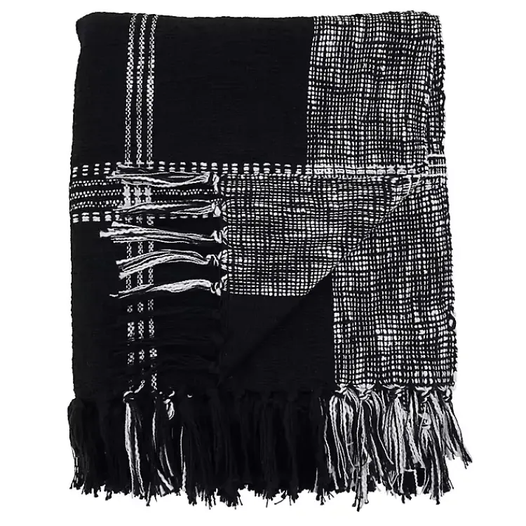 Blankets & Throws>Kirklands Home Black and White Plaid Fringed Throw