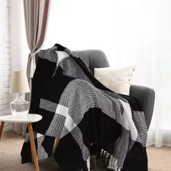 Blankets & Throws>Kirklands Home Black and White Plaid Organic Cotton Throw