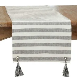 Kirklands Home Black and White Rustic Stripe Tassel Table Runner Best