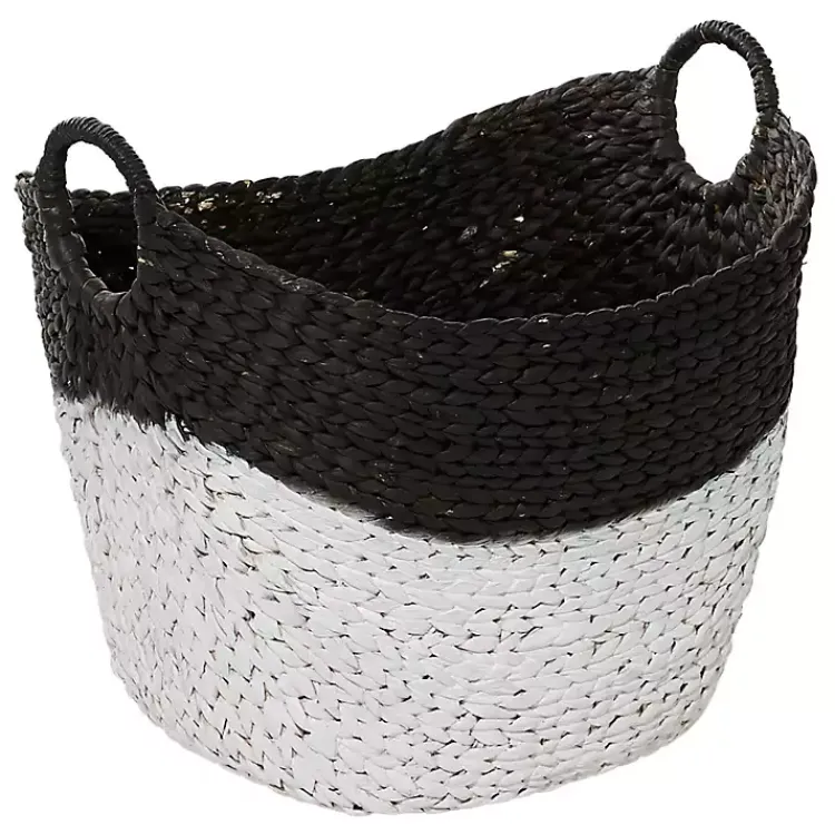 Baskets & Boxes>Kirklands Home Black and White Seagrass Ring Handle Basket