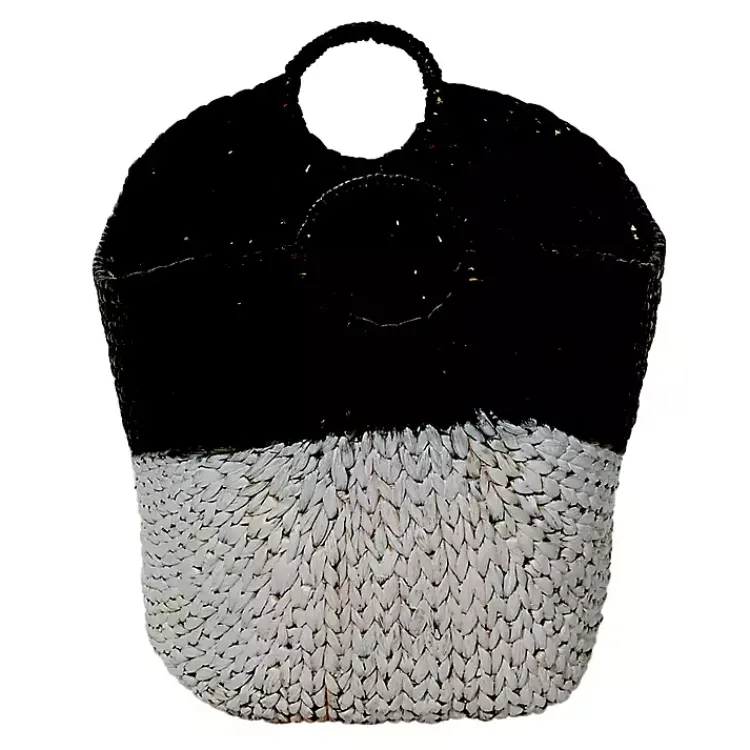 Baskets & Boxes>Kirklands Home Black and White Seagrass Ring Handle Basket
