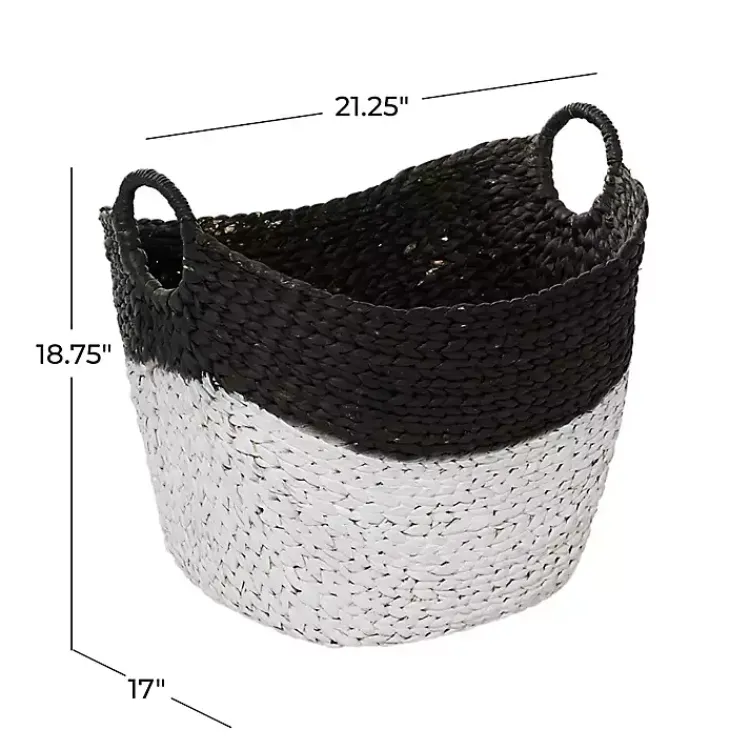 Baskets & Boxes>Kirklands Home Black and White Seagrass Ring Handle Basket