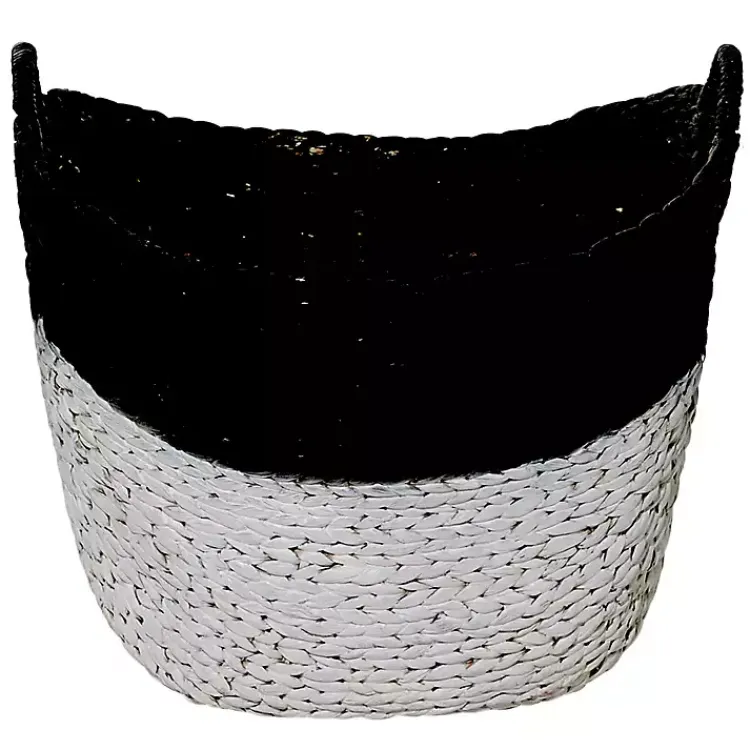 Baskets & Boxes>Kirklands Home Black and White Seagrass Ring Handle Basket