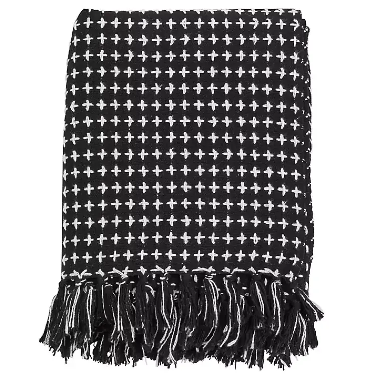 Blankets & Throws>Kirklands Home Black and White Stitched Cotton Throw