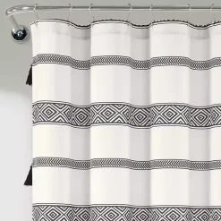 Kirklands Home Black and White Striped Boho Shower Curtain Clearance