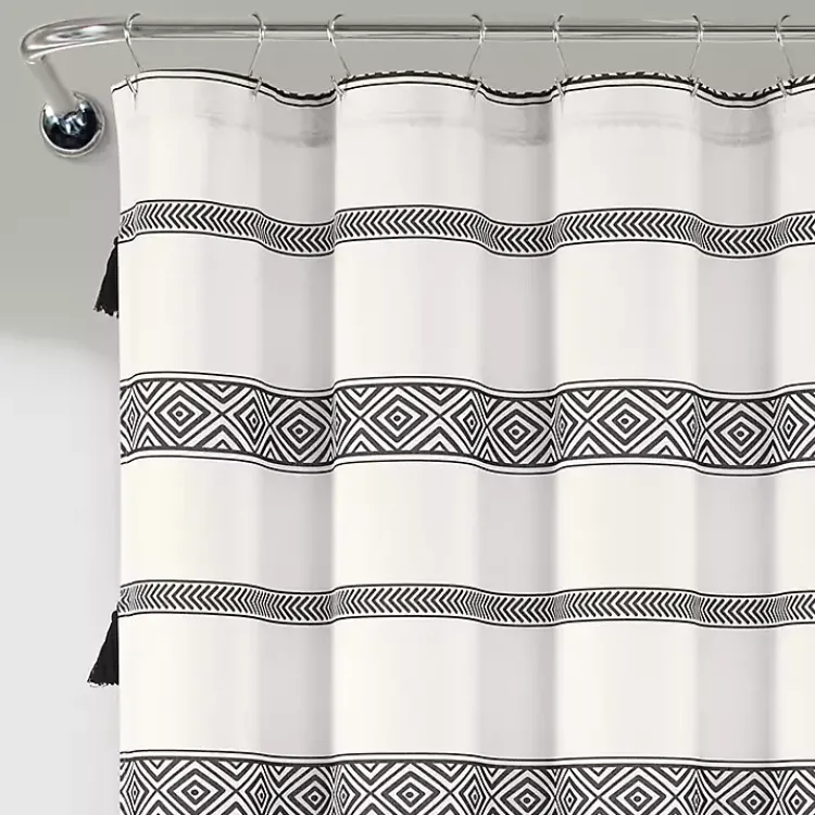 Kirklands Home Black and White Striped Boho Shower Curtain Clearance