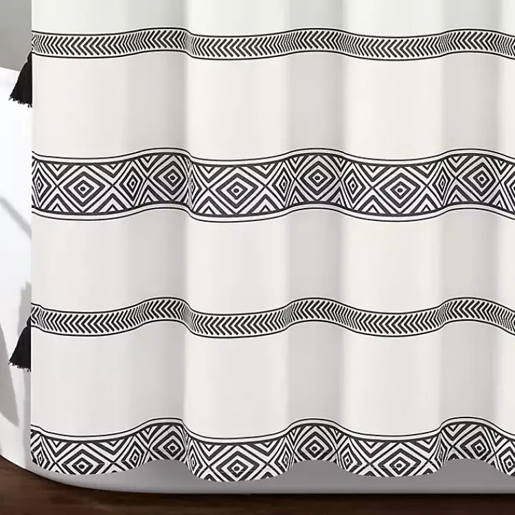 Kirklands Home Black and White Striped Boho Shower Curtain Clearance