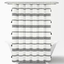 Kirklands Home Black and White Striped Boho Shower Curtain Clearance